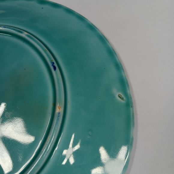 Vintage Majolica Plate with Morning Glory Circa 1900 Green and Blue 7.75" diam - Picture 7 of 8